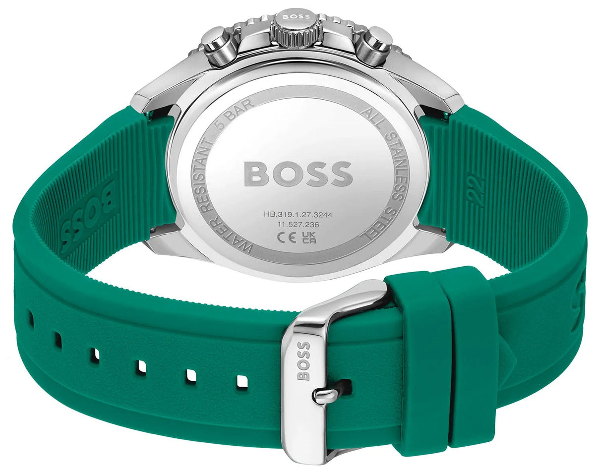 Hugo Boss Runner Chronograph Black Dial Green Silicone Strap Watch for Men - 1514246