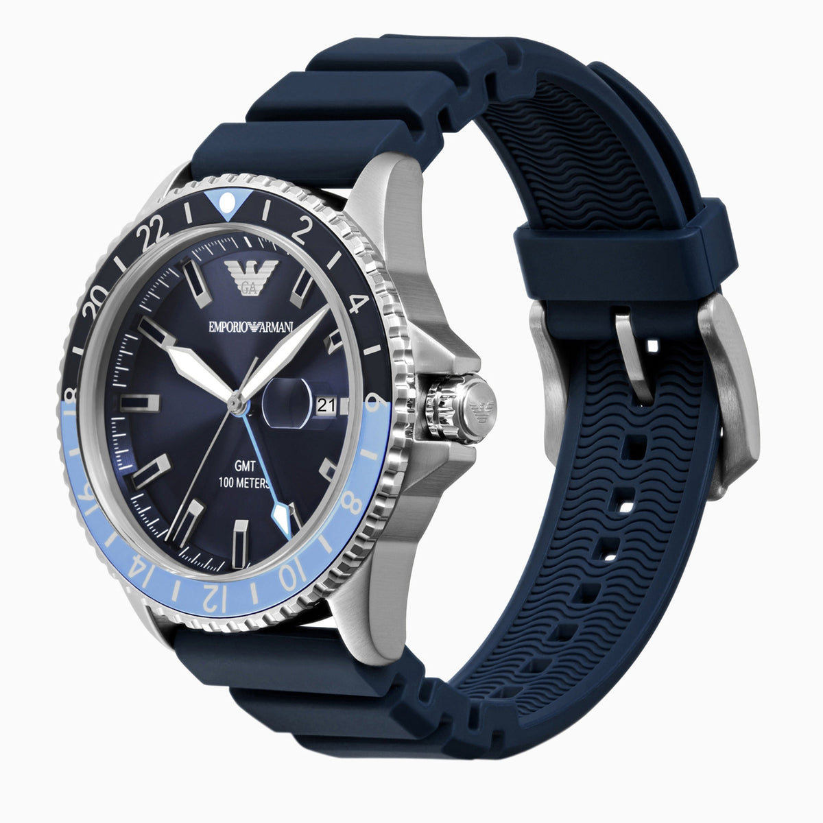 Emporio Armani World Explorer GMT Blue Dial Blue Rubber Strap Watch for Men - AR11592