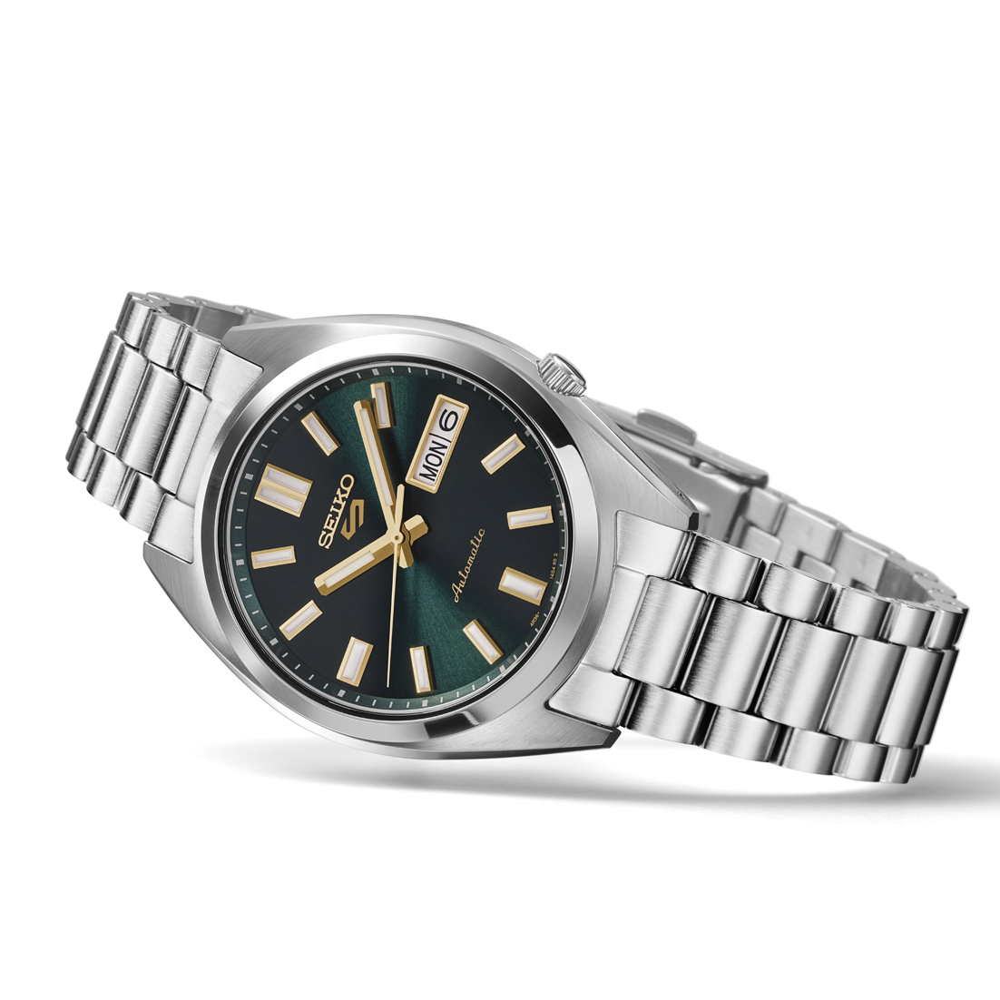 Seiko 5 Sports Automatic Green Dial Silver Steel Strap Watch for Men - SRPL57K1