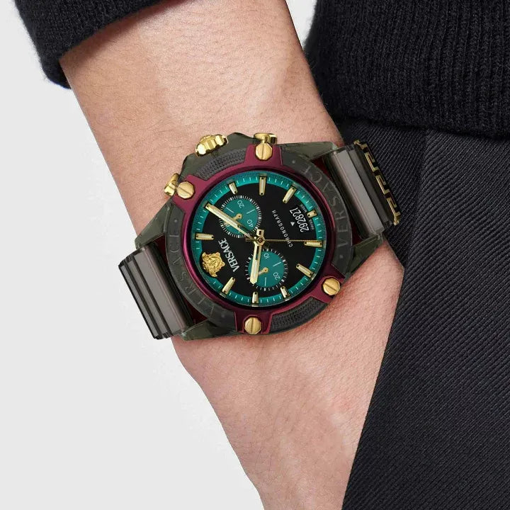 Versace Icon Active Chronograph Black Dial Black Siliconen Strap Unisex Watch - VE8P00224