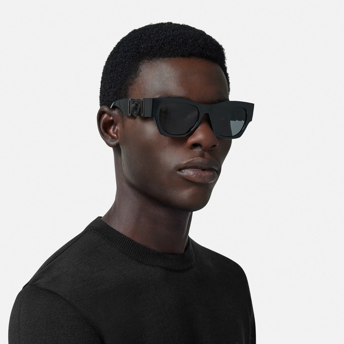 Versace Men Rectangular Frame Dusty Black Sunglasses