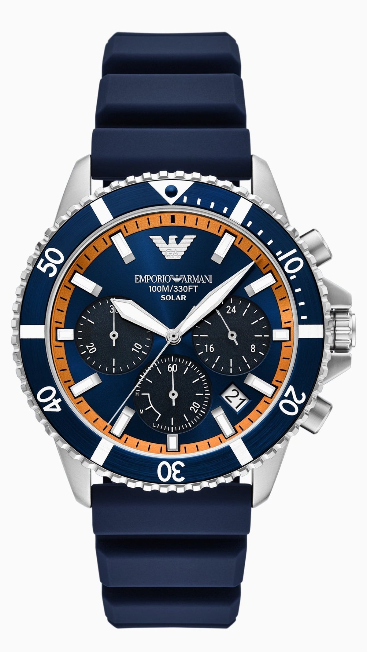 Emporio Armani World Explorer Chronograph Blue Dial Blue Silicone Strap Watch for Men - AR11696