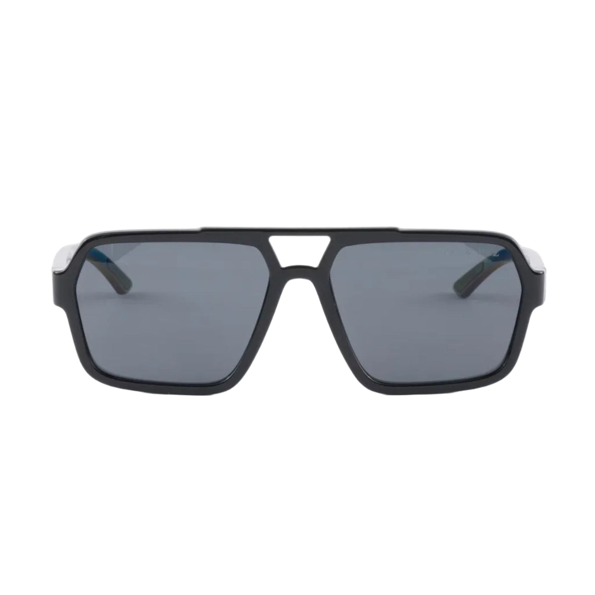 Prada Men Rectangular Frame Rubberized Black Sunglasses