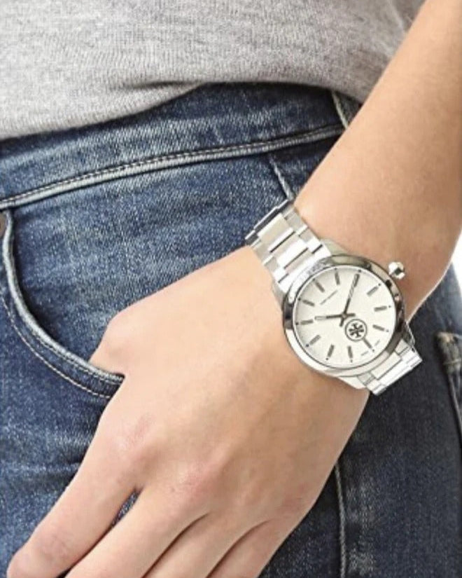 Tory Burch Collins White Dial Silver Steel Strap Watch for Women - TBW1301