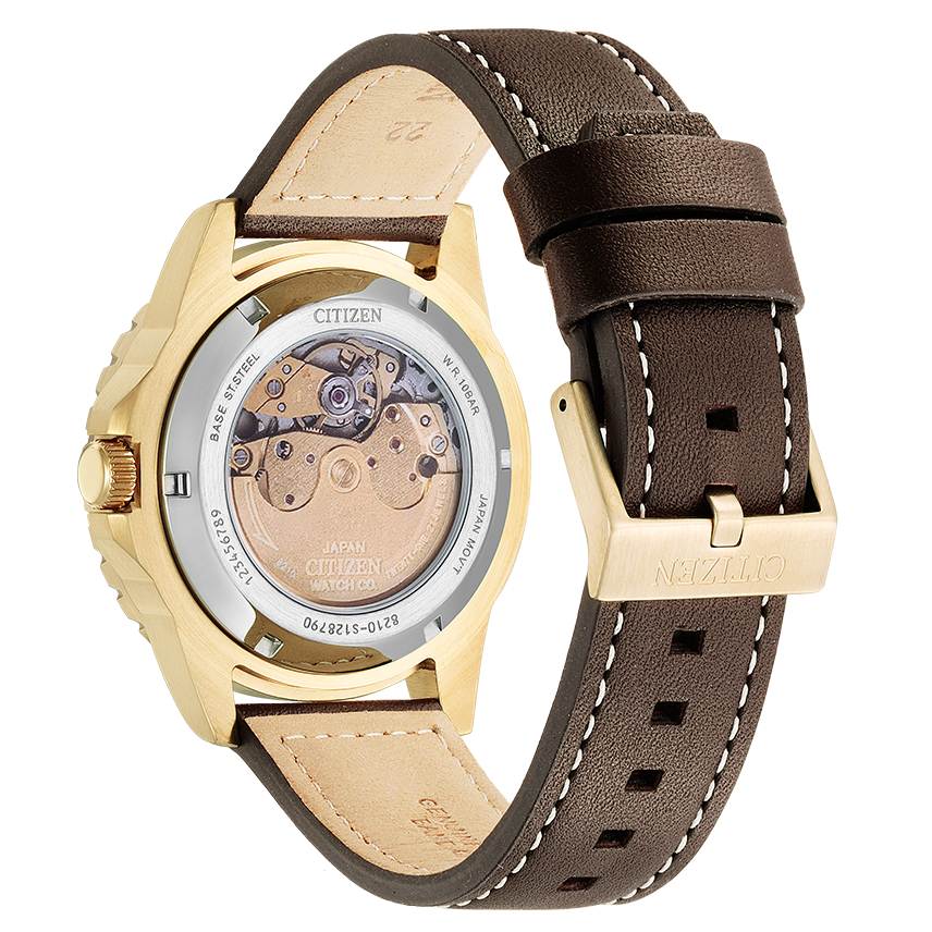 Citizen Mechanical Automatic Green Dial Brown Leather Strap Watch for Men - NJ0173-18X
