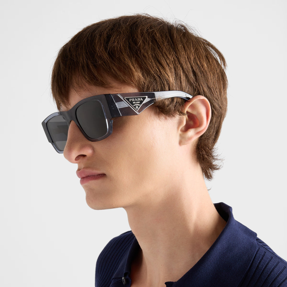 Prada Men Square Frame Transparent Ocean Blue Sunglasses