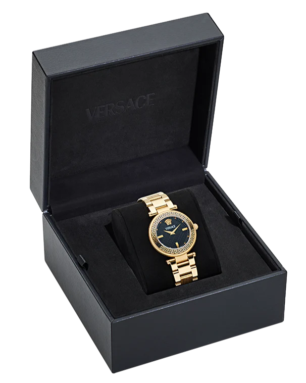 Versace Reve Analog Black Dial Gold Steel Strap Watch for Women - VE8B00624