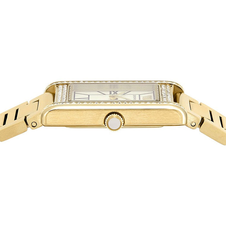 Emporio Armani Genni Crystals Mother of Pearl Dial Gold Steel Strap Watch for Women - AR11659