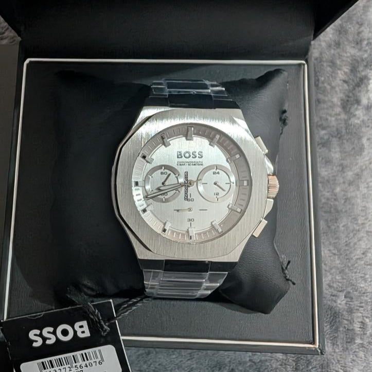 Hugo Boss Taper Chronograph White Dial Silver Steel Strap Watch for Men - 1514087