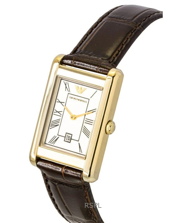 Emporio Armani Gino White Dial Brown Leather Strap Watch for Men - AR11665