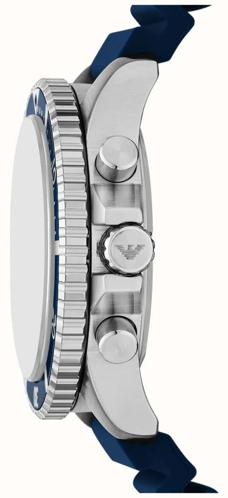 Emporio Armani World Explorer Chronograph Blue Dial Blue Silicone Strap Watch for Men - AR11696