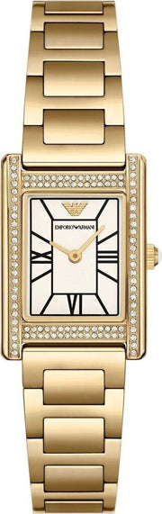 Emporio Armani Genni Crystals Mother of Pearl Dial Gold Steel Strap Watch for Women - AR11659