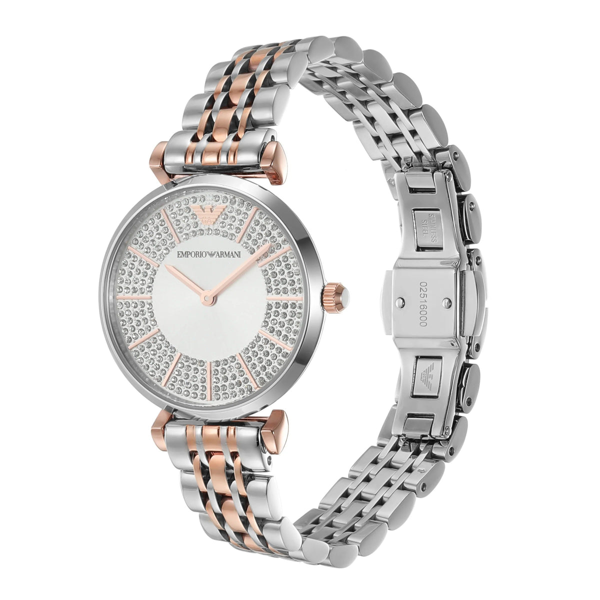 Emporio Armani Gianni T Bar Silver Dial Two Tone Steel Strap Watch for Women - AR11537