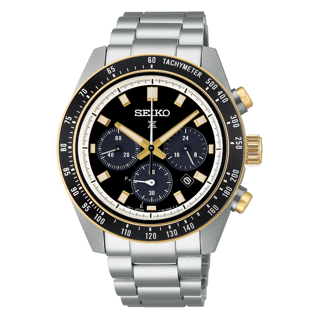 Seiko Prospex Speedtimer Solar Chronograph Black Dial Silver Steel Strap Watch for Men - SSC941