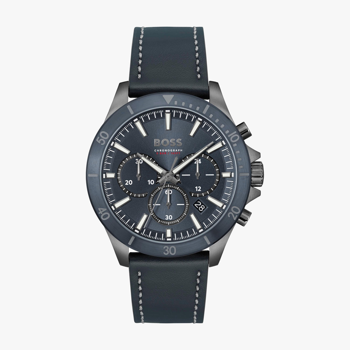 Hugo Boss Troper Chronograph Blue Dial Blue Leather Strap Watch for Men - 1514056