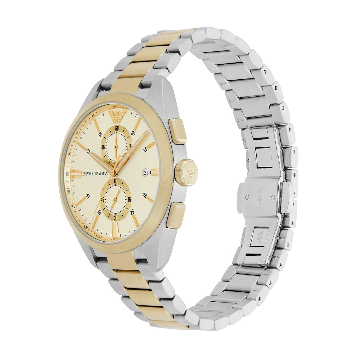 Emporio Armani Elegant Chronograph Cream Dial Two Tone Steel Strap Watch for Men - AR11605