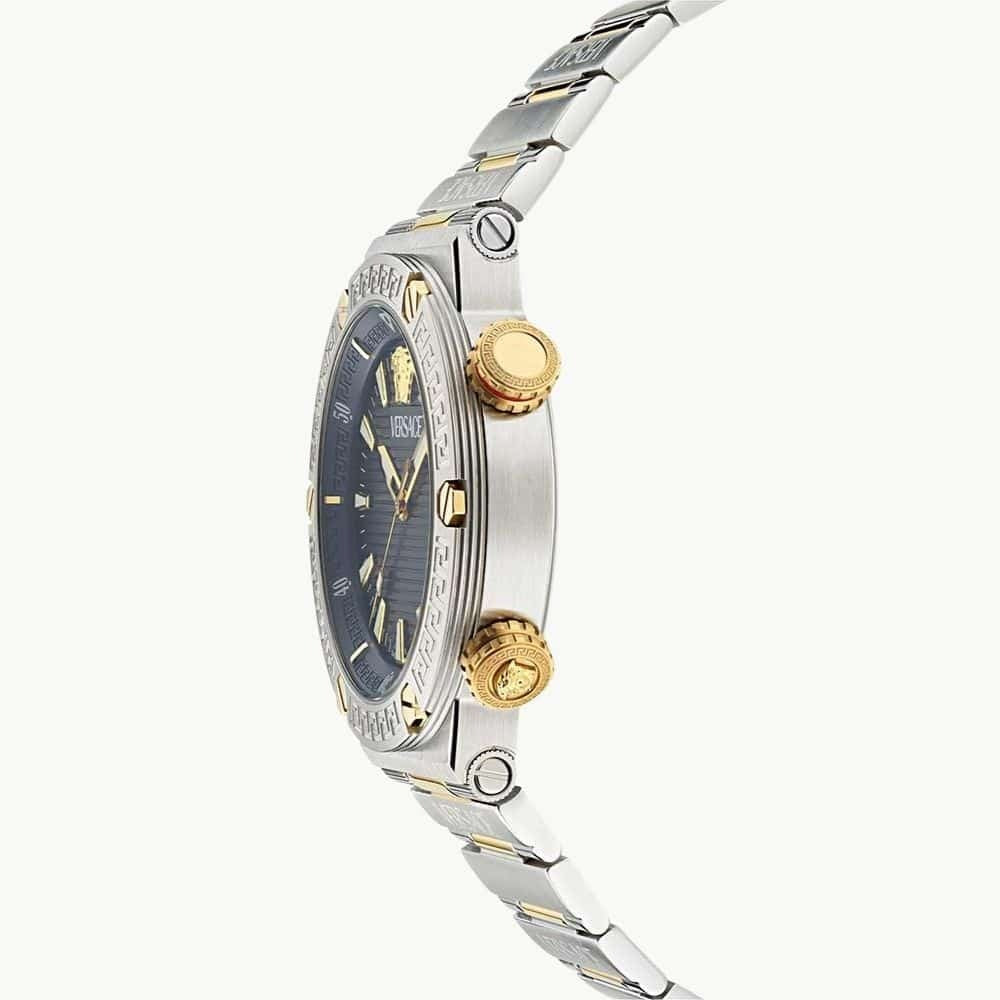 Versace Greca Logo Diver Quartz Black Dial Two Tone Steel Strap Watch for Men - VE8G00424
