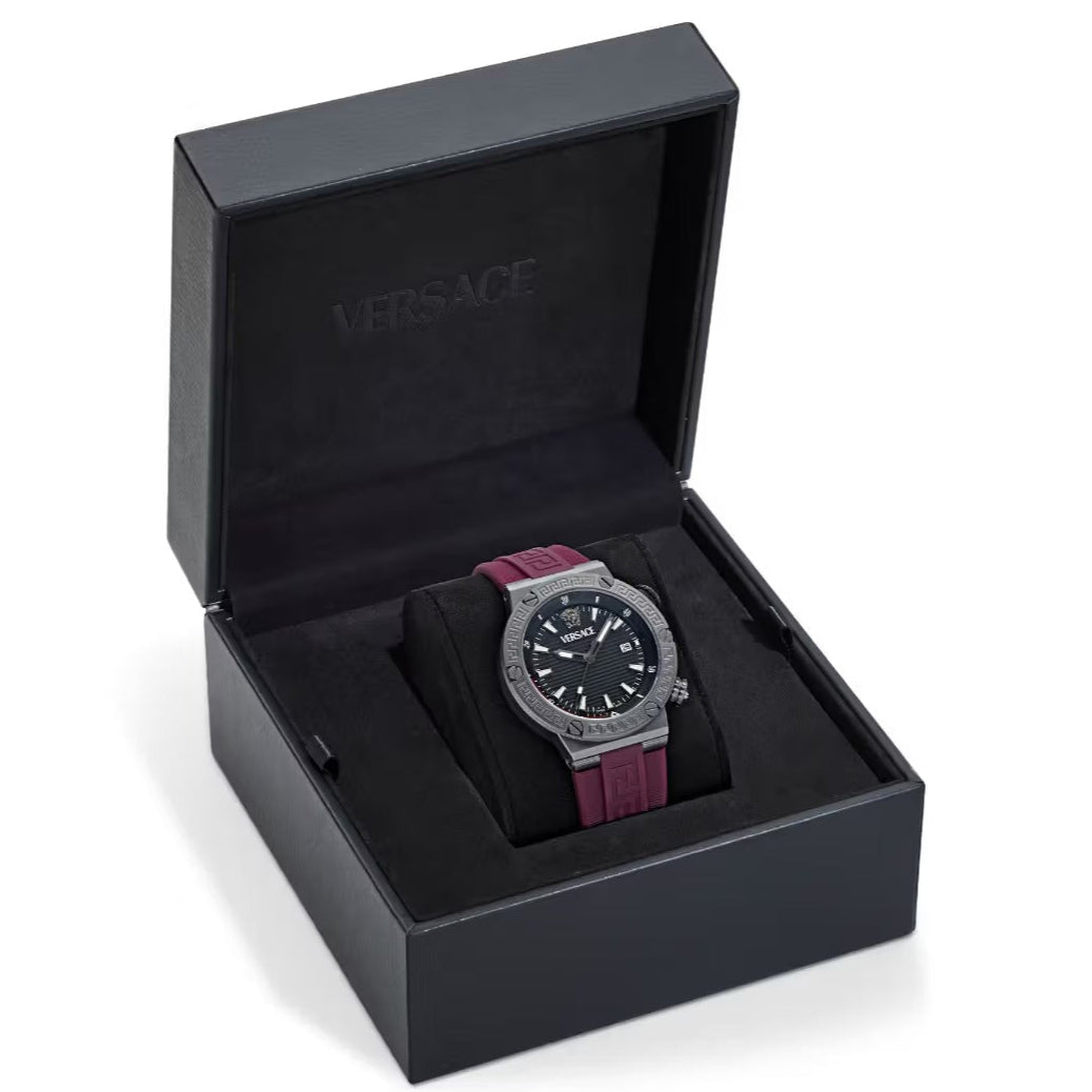 Versace Greca Logo Diver Quartz Black Dial Purple Rubber Strap Watch for Men - VE8G00224