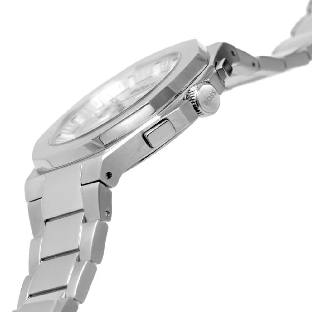Hugo Boss Taper Chronograph White Dial Silver Steel Strap Watch for Men - 1514087