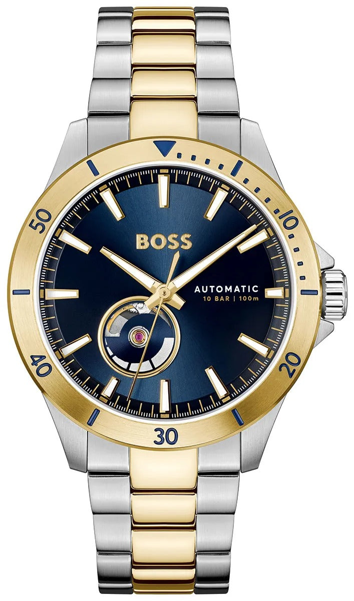 Hugo Boss Troper Chronograph Automatic Blue Dial Two Tone Steel Strap Watch for Men - 1514201