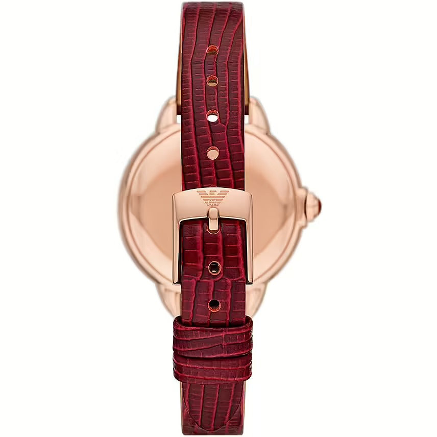 Emporio Armani Mia Mother of Pearl Dial Red Leather Strap Watch for Women - AR11646