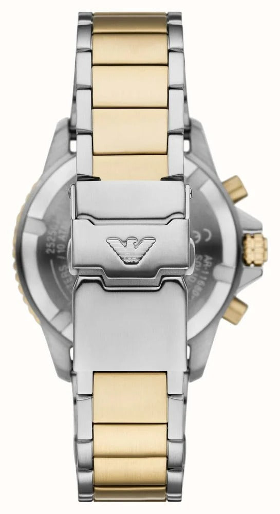 Emporio Armani World Explorer Chronograph Green Dial Two Tone Steel Strap Watch for Men - AR11695