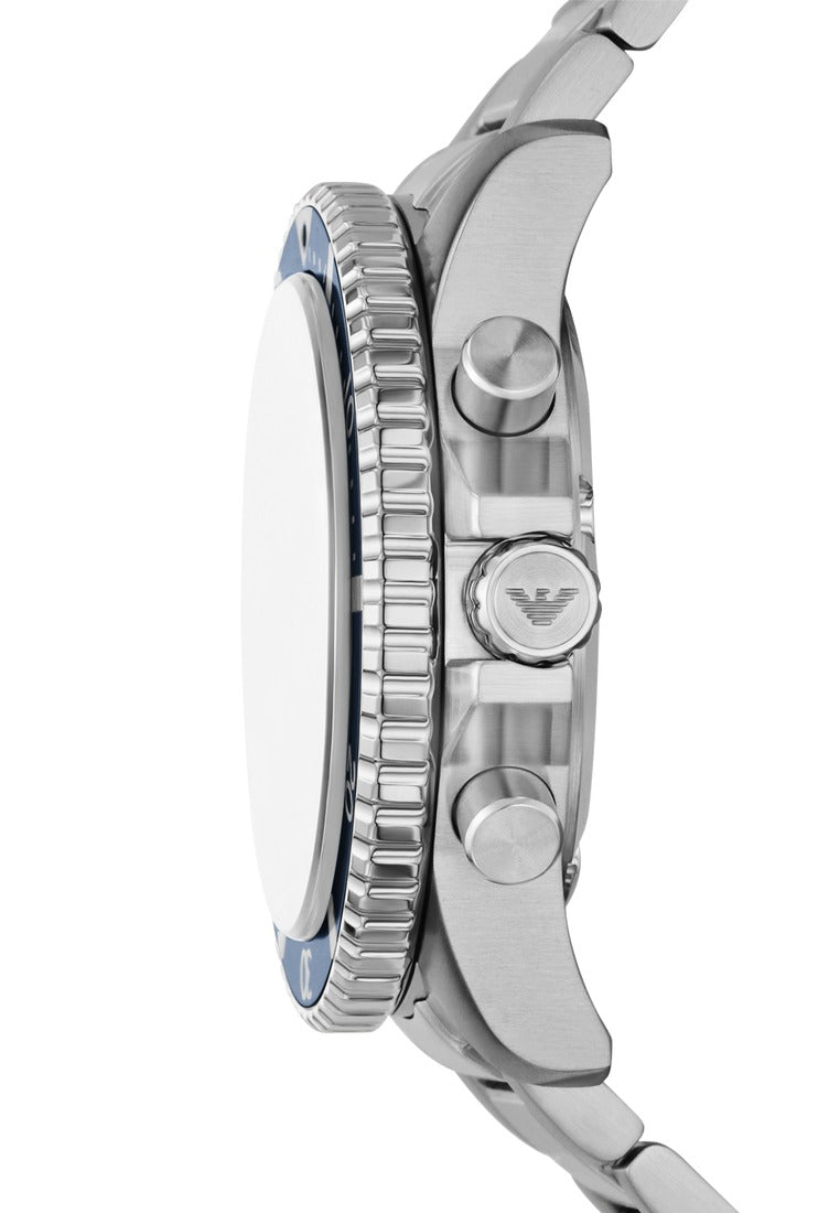 Emporio Armani World Explorer Chronograph Blue Dial Silver Steel Strap Watch for Men - AR11681