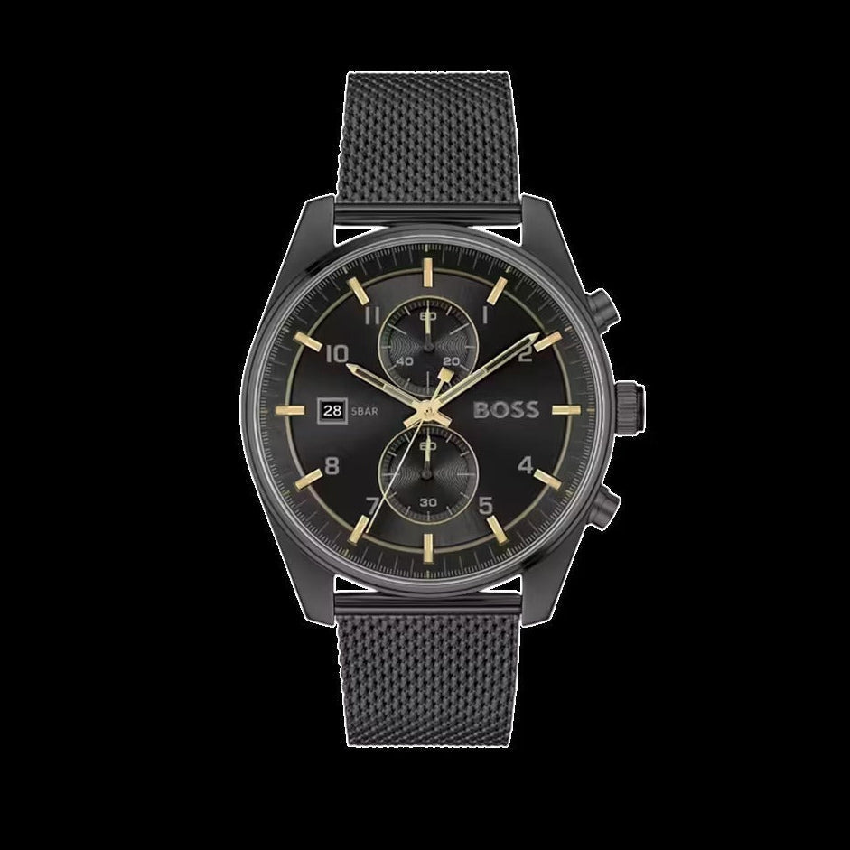 Hugo Boss Skytraveller Chronograph Black Dial Black Mesh Strap Watch for Men - 1514150