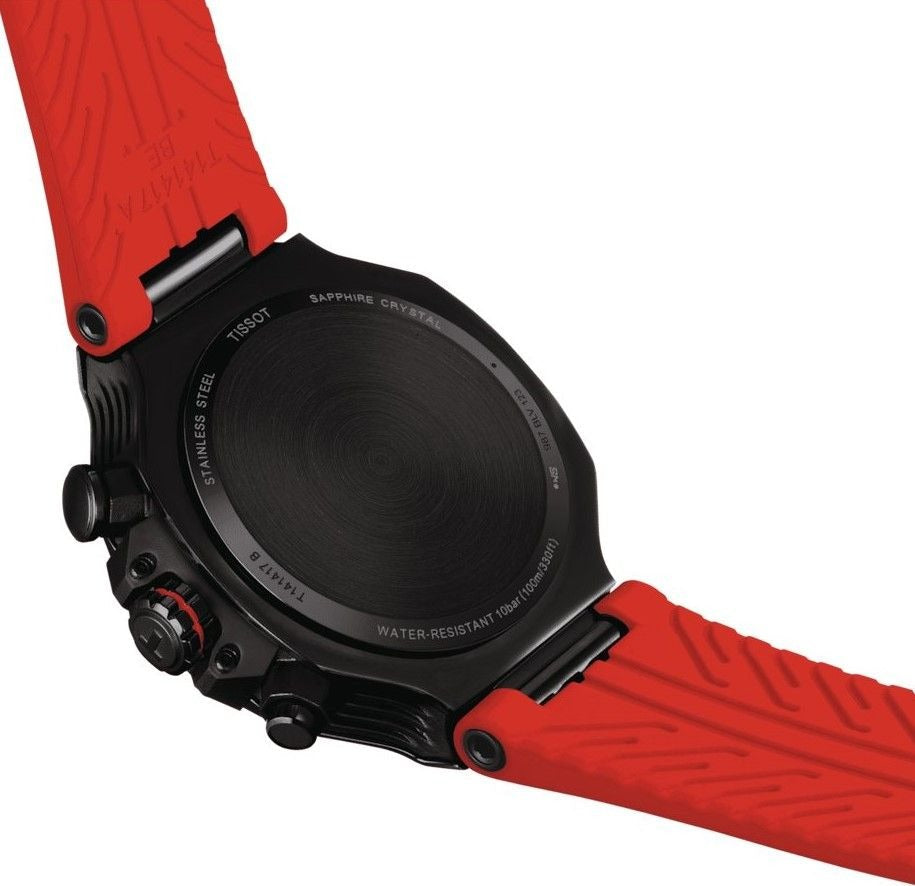 Tissot T Race Chronograph Black Dial Red Rubber Strap Watch for Men - T141.417.37.061.01