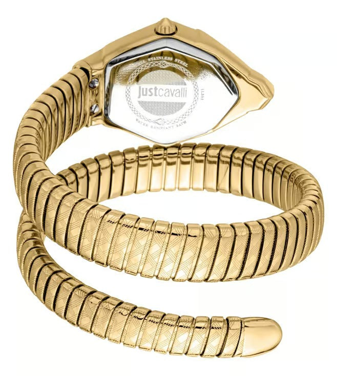Just Cavalli Ornato Snake White Dial Gold Steel Strap Watch for Women - JC1L303M0025