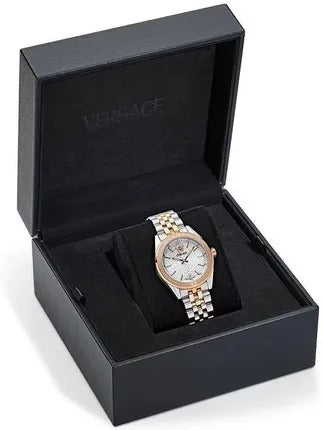 Versace V-Code Analog White Dial Two Tone Steel Strap Watch for Women - VE8I00624