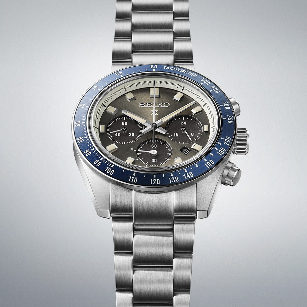 Seiko Prospex Speedtimer Solar Chronograph Grey Dial Silver Steel Strap Watch for Men - SSC939