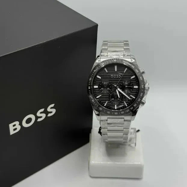 Hugo Boss Strike Chronograph Black Dial Silver Steel Strap Watch for Men - 1514290