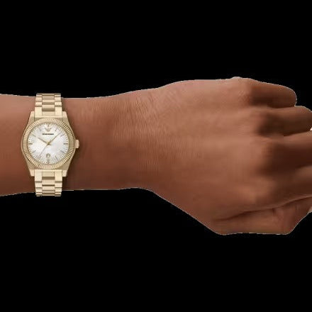 Emporio Armani Federica Mother of Pearl White Dial Gold Steel Strap Watch for Women - AR11657