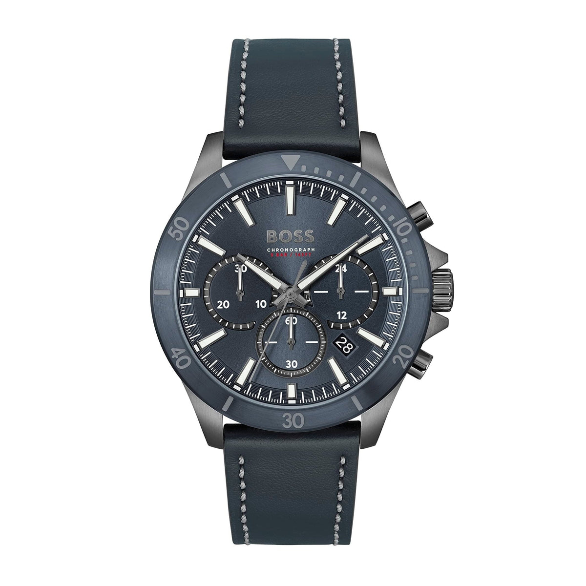 Hugo Boss Troper Chronograph Blue Dial Blue Leather Strap Watch for Men - 1514056
