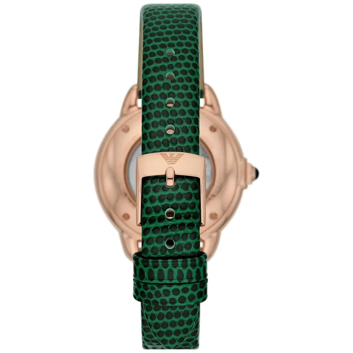 Emporio Armani Mia Meccanico Mother of Pearl Dial Green Leather Strap Watch for Women - AR60073
