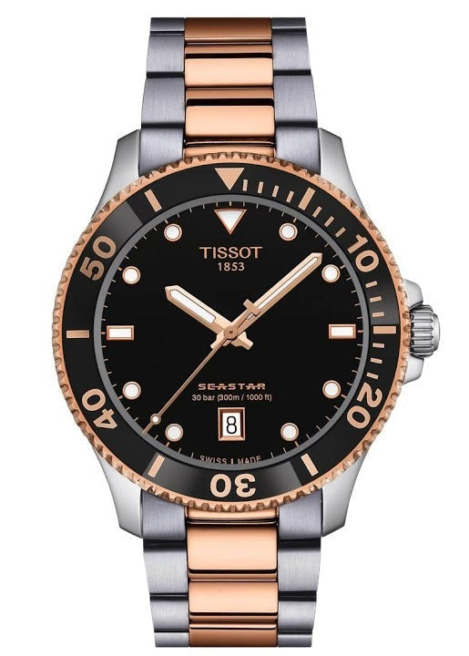 Tissot Seastar 1000 Quartz Black Dial Two Tone Steel Strap Watch for Men - T120.410.22.051.01