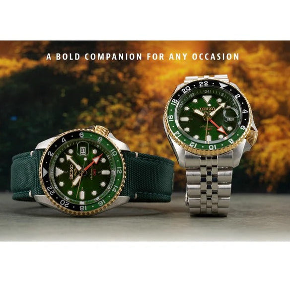Seiko 5 Sports Forest Green Sunrise Limited Edition Green Dial Silver Steel Strap Watch for Men - SSK050K1