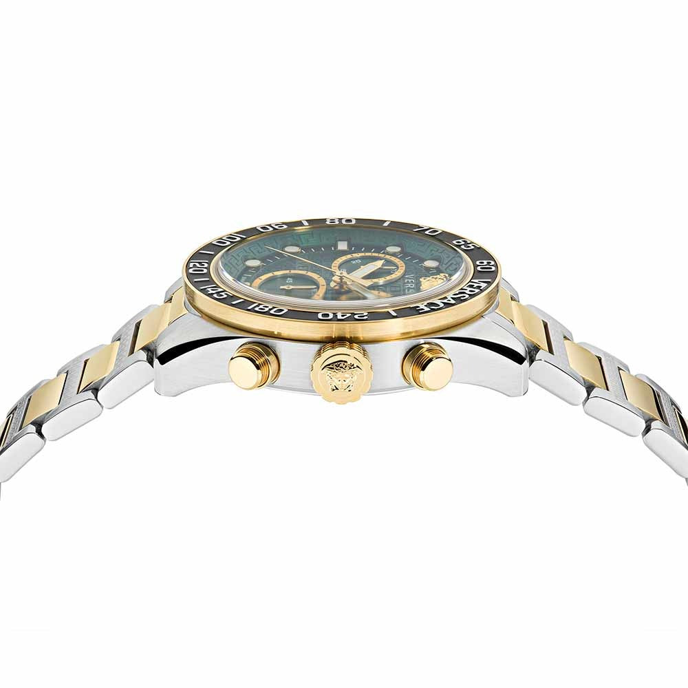 Versace Greca Dome Chronograph Green Dial Two Tone Steel Strap Watch for Men - VE6K00423