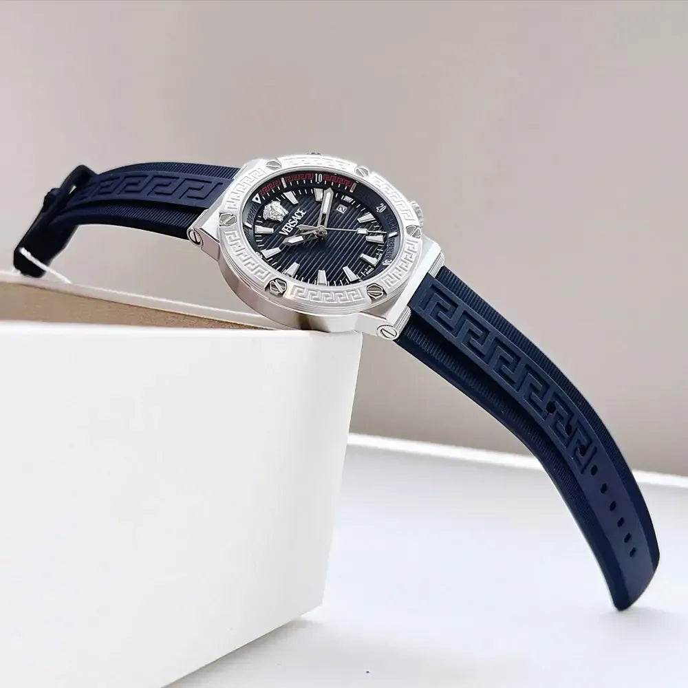 Versace Greca Diver Quartz Blue Dial Blue Rubber Strap Watch for Men - VE8G00124