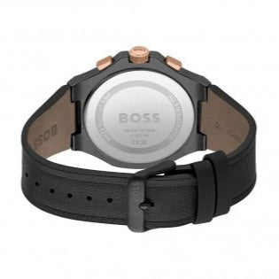 Hugo Boss Taper Chronograph Black Dial Black Leather Strap Watch for Men - 1514089
