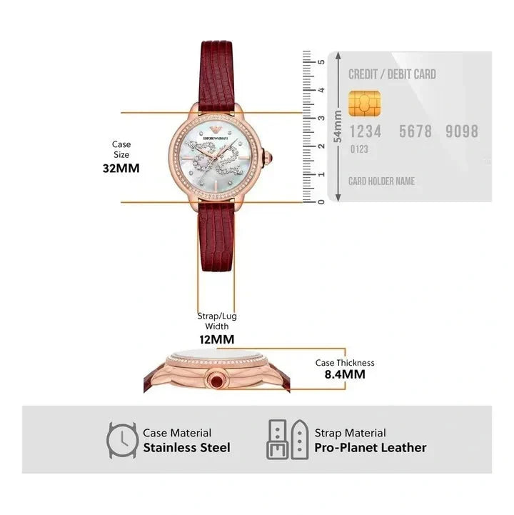 Emporio Armani Mia Mother of Pearl Dial Red Leather Strap Watch for Women - AR11646