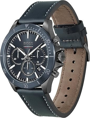 Hugo Boss Troper Chronograph Blue Dial Blue Leather Strap Watch for Men - 1514056