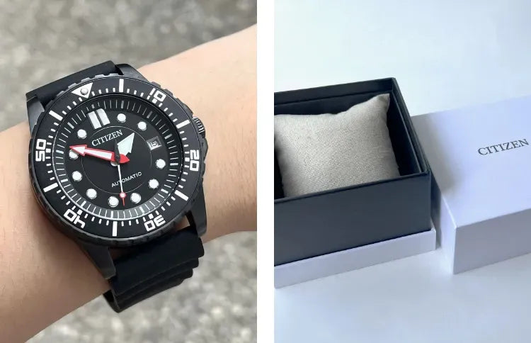Citizen Mechanical Automatic Black Dial Black Rubber Strap Watch for Men - NJ0125-11E