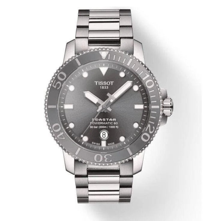 Tissot Seastar 1000 Powermatic 80 Grey Dial Silver Steel Strap Watch for Men - T120.407.11.081.01