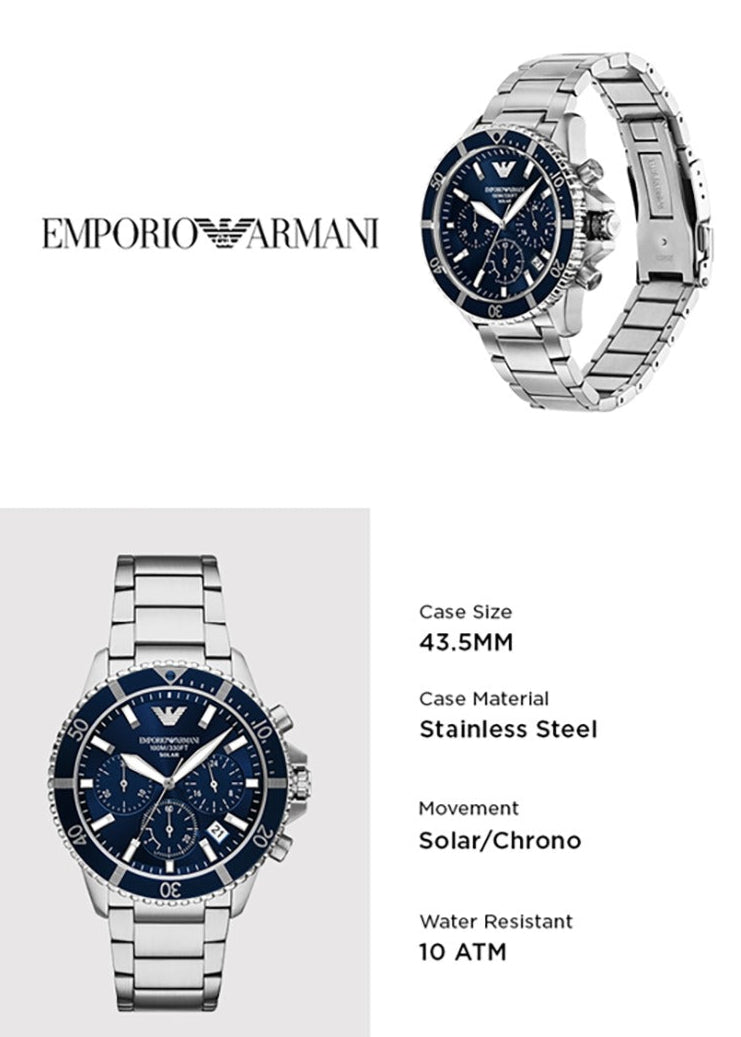 Emporio Armani World Explorer Chronograph Blue Dial Silver Steel Strap Watch for Men - AR11681