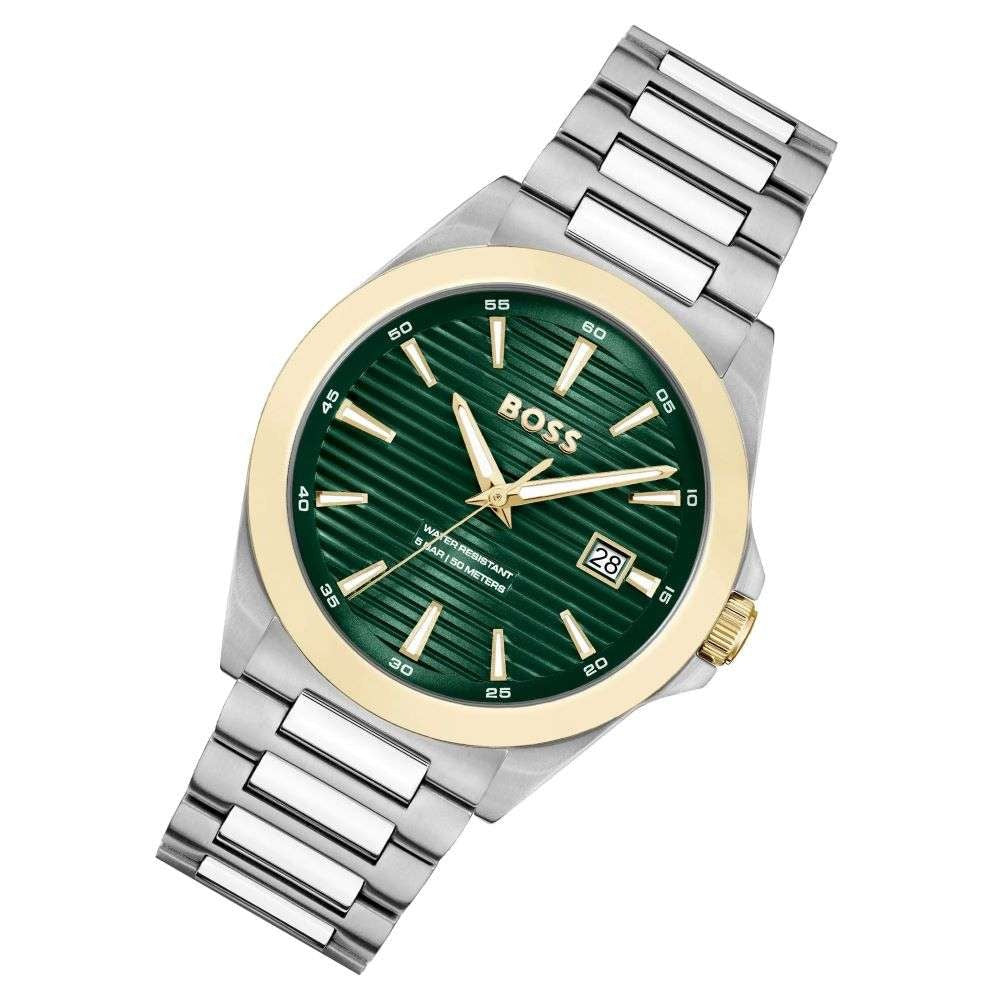 Hugo Boss Strike Green Dial Silver Steel Strap Watch for Men - 1514173