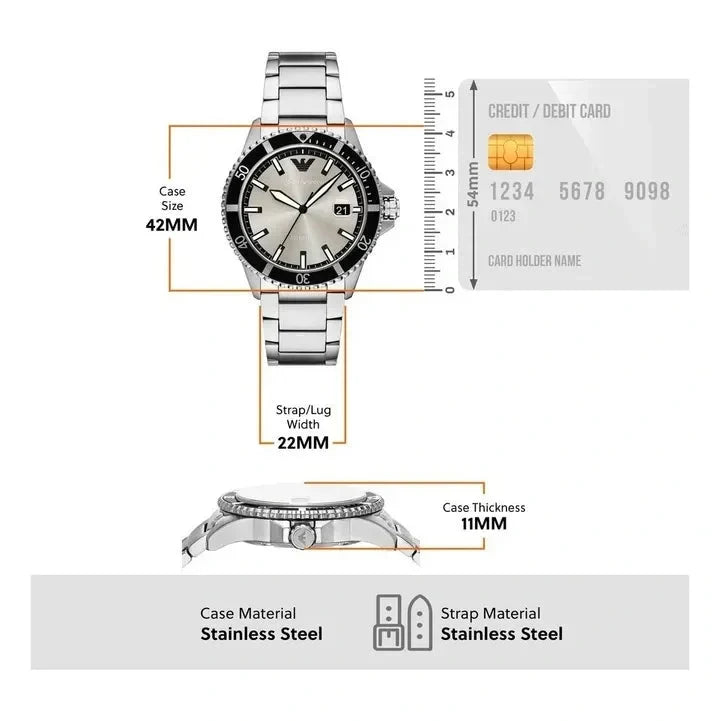 Emporio Armani World Explorer Silver Dial Silver Steel Strap Watch for Men - AR11683