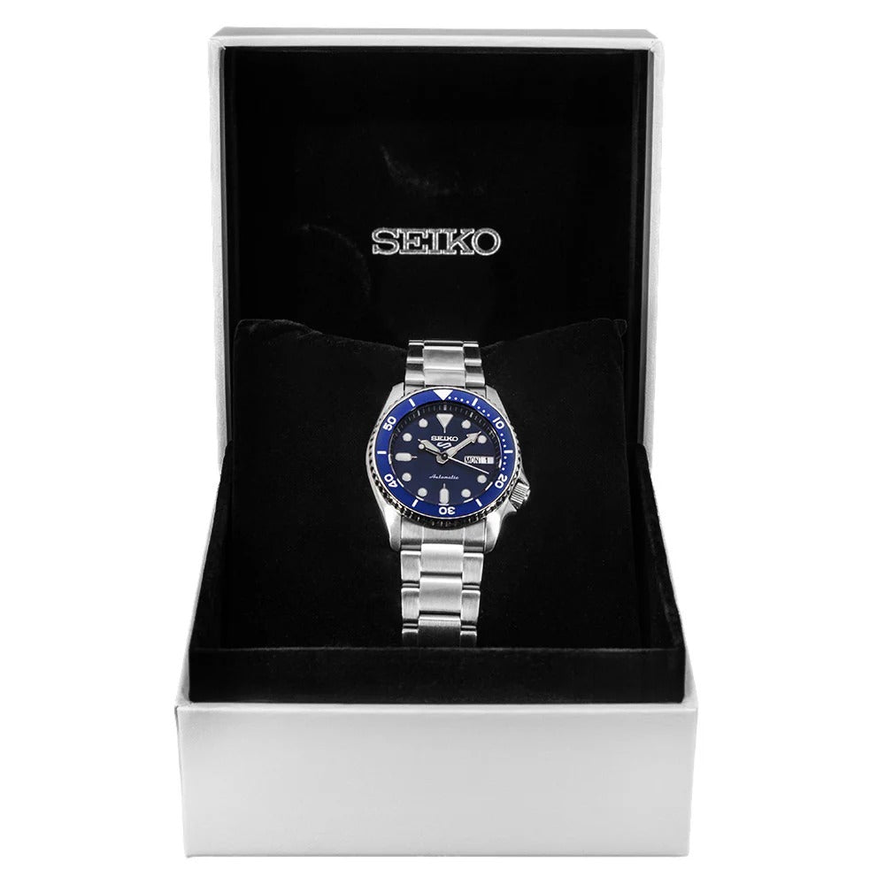 Seiko 5 Sports SKX Street Denim Blue Dial Silver Steel Strap Watch for Men - SRPL77K1