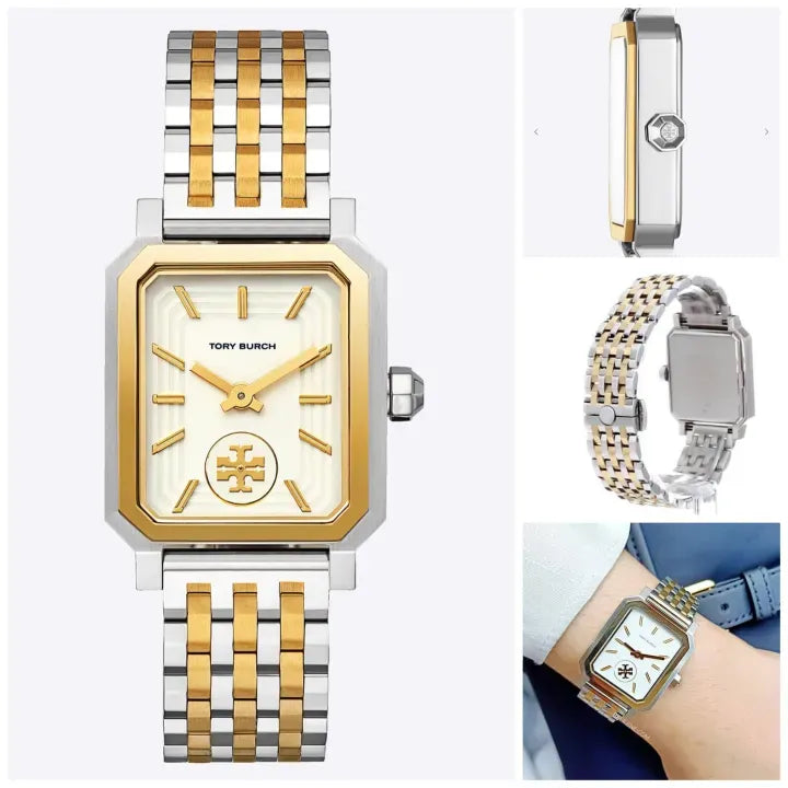 Tory Burch Robinson White Dial Two Tone Steel Strap Watch for Women - TBW1501